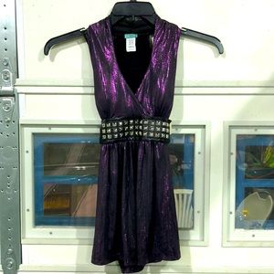 Metallic purple with metallic studs blouse, size S (Chico) with built in bra